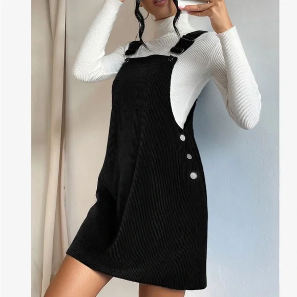 Classic Elegant Corduroy Solid Pocket Jumper Overall Dress Without Sweater - Picture 10 of 13